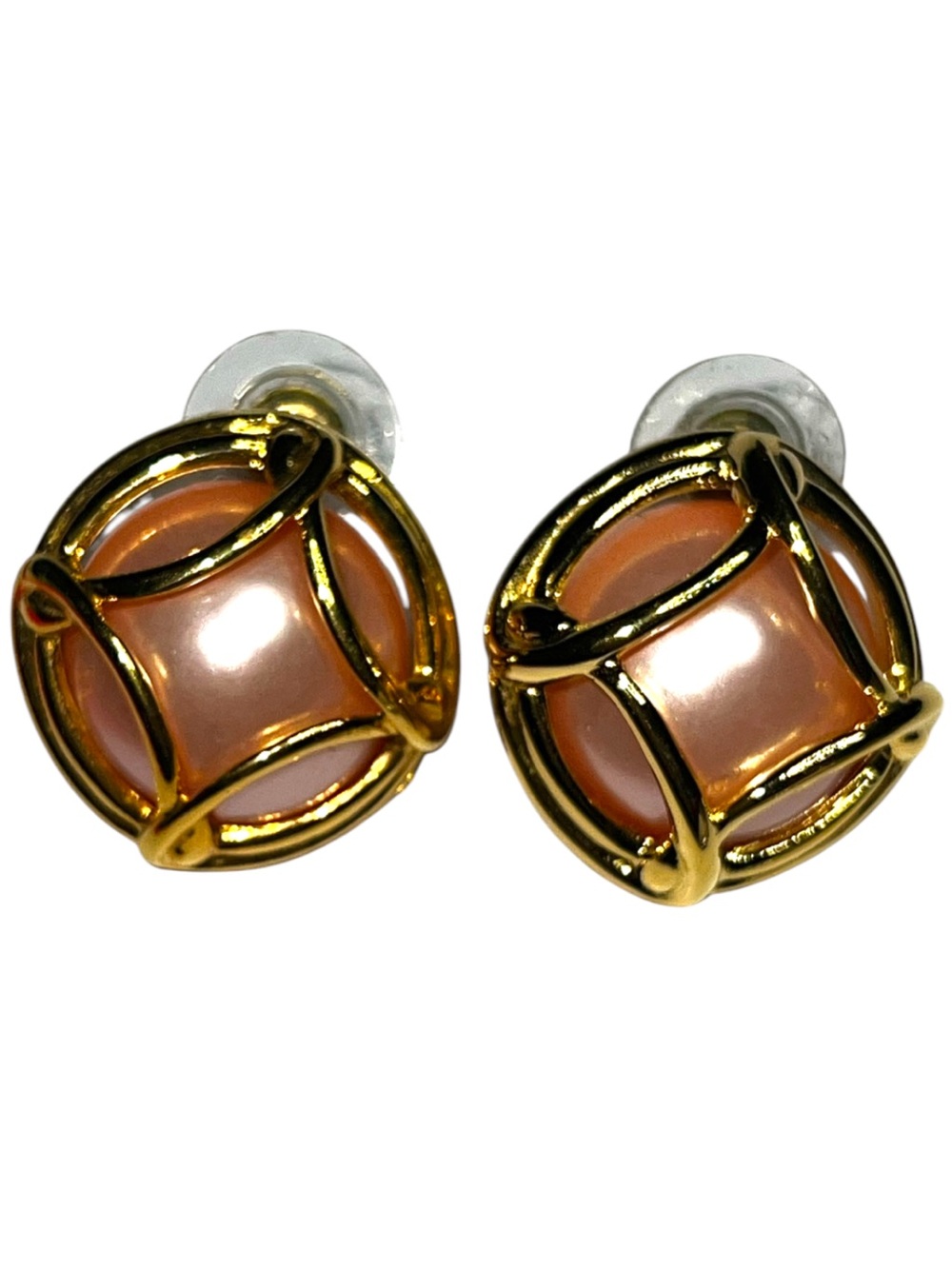 Vintage Joan Rivers Gold Frame Peach Cabochon Clip-On Earrings